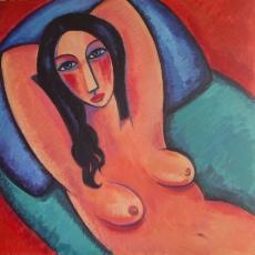 Desnudo con cojín azul