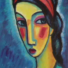 Rostro con pañuelo rojo