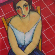 Mujer con falda azul