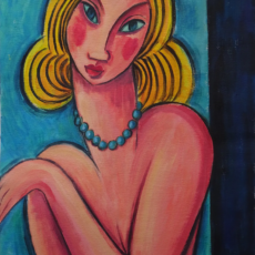 Rubia con collar azul