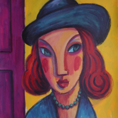 Woman with blue hat