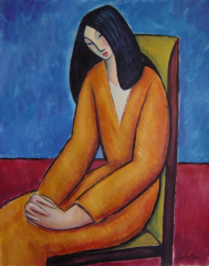 Retrato expresionista de una figura femenina sentada, obra de Guillermo Martí Ceballos