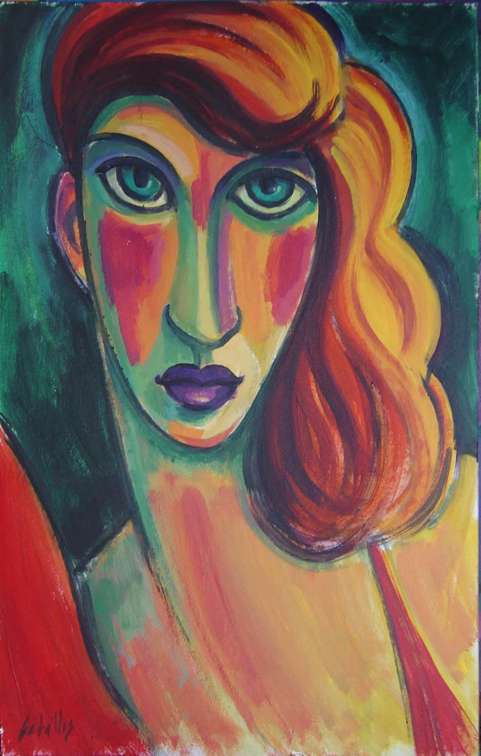 Retrato expresionista de una mujer pelirroja obra de Guillermo Martí Ceballos