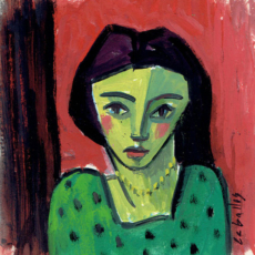 Rostro con fondo rojo