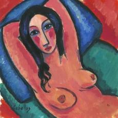 Desnudo con cojín azul