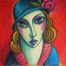 Mujer «Vintage» con sombrero azul